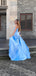 Elegant Spaghetti Straps Side Slit Mermaid Satin Sky Blue Long Bridesmaid Dresses Online, BG756