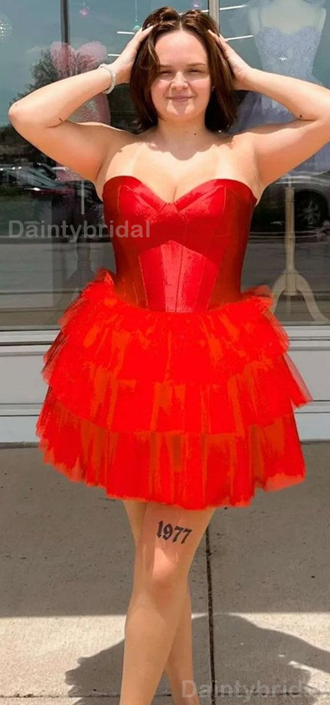 Elegant Sweetheart A-line Tulle Red Short Homecoming Dresses Online, HD0700