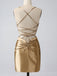 Elegant Gold Mermaid V-neck Spaghetti Straps Short Satin Homecoming Dresses Online, HD0701