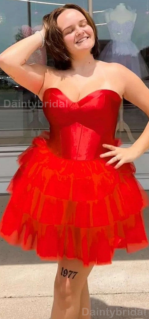 Elegant Sweetheart A-line Tulle Red Short Homecoming Dresses Online, HD0700