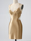 Elegant Gold Mermaid V-neck Spaghetti Straps Short Satin Homecoming Dresses Online, HD0701