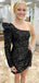 Sparkly One Shoulder Long Sleeves V-neck Mermaid Short Homecoming Dresses Online, HD0726