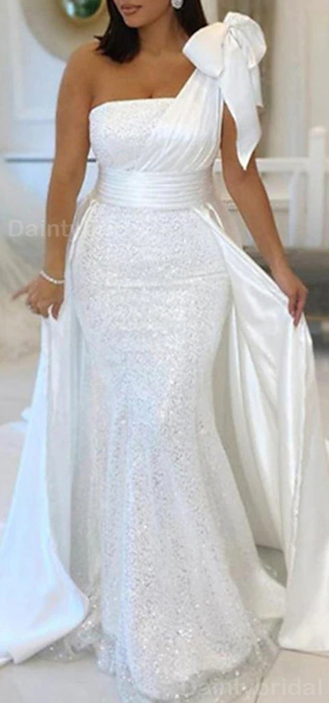 Gorgeous One Shoulder Mermaid Satin White Long Evening Prom Dress Online, OL087