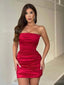 Elegant Straight Neck Mermaid Red Satin Short Homecoming Dresses Online, HD0679