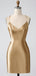 Elegant Gold Mermaid V-neck Spaghetti Straps Short Satin Homecoming Dresses Online, HD0701