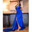 Elegant One Shoulder Mermaid Satin Royal Blue Side Slit Long Bridesmaid Dresses Online, BG768