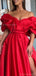 Gorgeous A-line Off Shoulder Side Slit Satin Red Long Evening Prom Dress Online, OL077