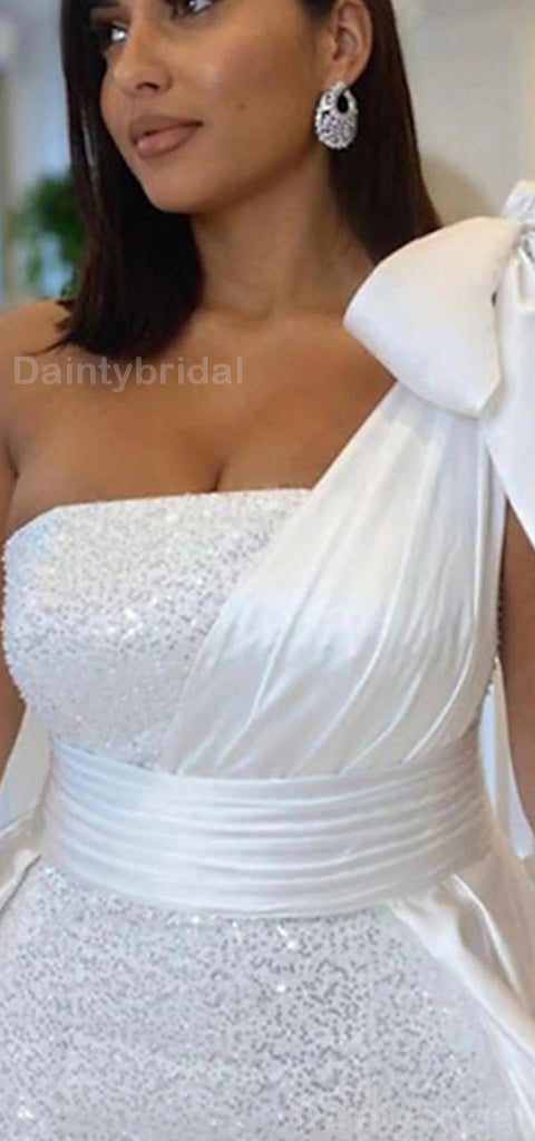 Gorgeous One Shoulder Mermaid Satin White Long Evening Prom Dress Online, OL087