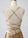 Elegant Gold Mermaid V-neck Spaghetti Straps Short Satin Homecoming Dresses Online, HD0701