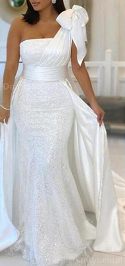 Gorgeous One Shoulder Mermaid Satin White Long Evening Prom Dress Online, OL087