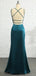 Elegant Spaghetti Straps Mermaid V-neck Satin Jade Long Bridesmaid Dresses Online, BG752