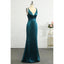 Elegant Spaghetti Straps Mermaid V-neck Satin Jade Long Bridesmaid Dresses Online, BG752