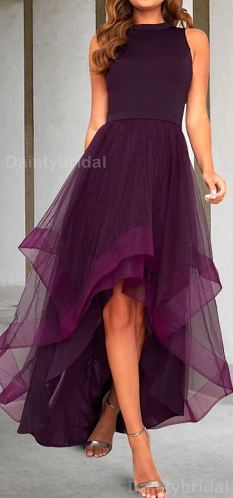 Elegant Halter Sleeveless A-line Tulle High Low Evening Prom Dress Online, OL052