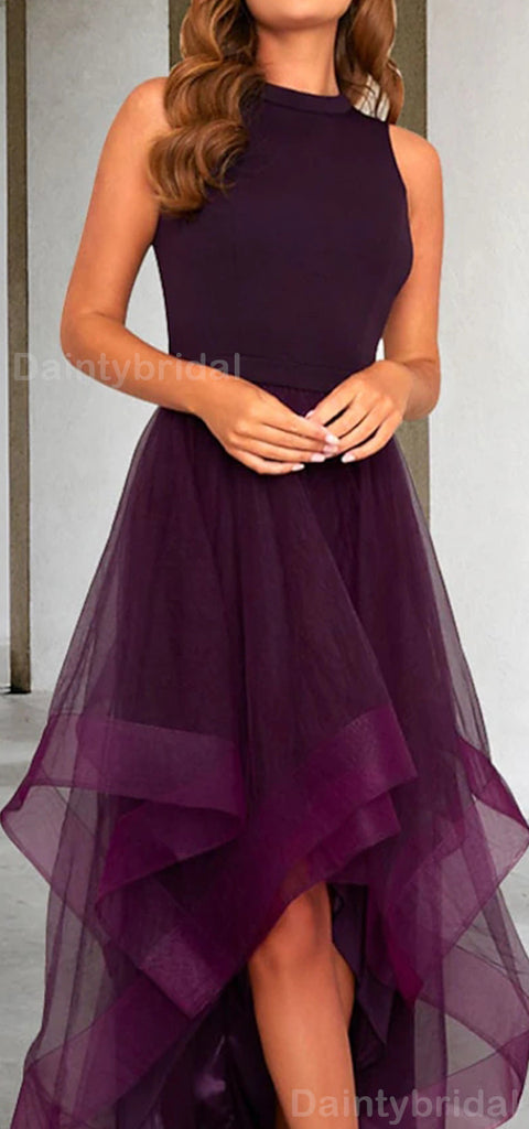 Elegant Halter Sleeveless A-line Tulle High Low Evening Prom Dress Online, OL052