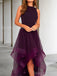 Elegant Halter Sleeveless A-line Tulle High Low Evening Prom Dress Online, OL052