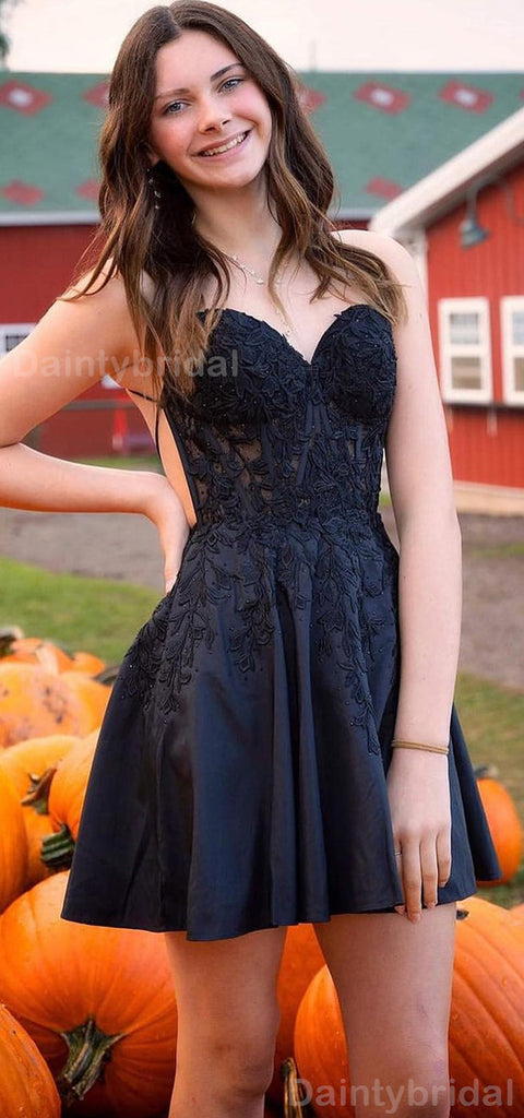 Elegant Sweetheart A-line Applique Black Short Homecoming Dresses Online, HD0719