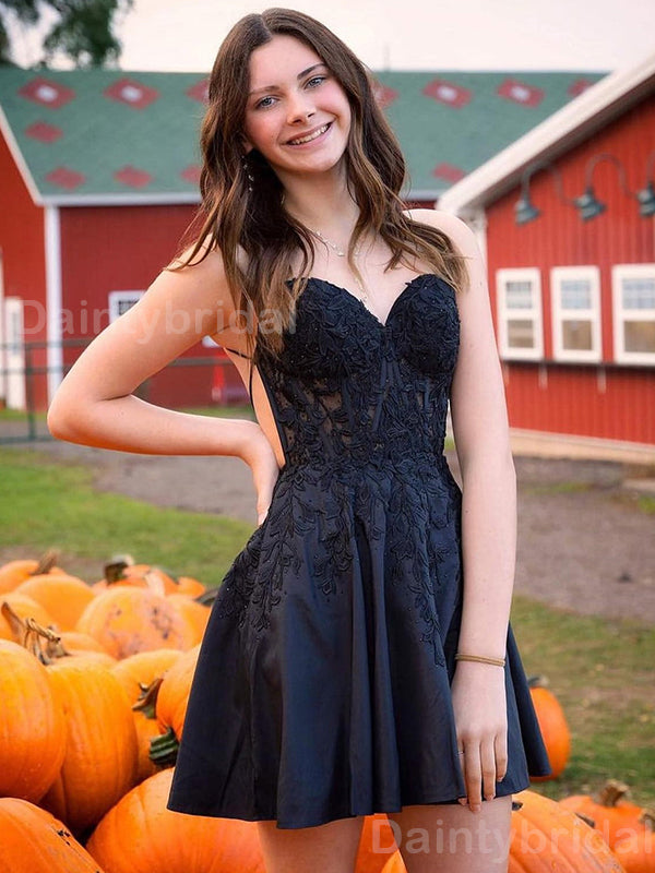 Elegant Sweetheart A-line Applique Black Short Homecoming Dresses Onli DaintyBridal Elegant Sweetheart A-line Applique Black Short Homecoming Dresses Onli DaintyBridal