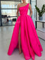 Elegant One Shoulder Sleeveless A-line Side Slit Evening Prom Dress Online, OL053