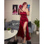 Sexy One Shoulder Mermaid Satin Side Slit Burgundy Long Bridesmaid Dresses Online, BG775