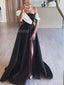 Gorgeous Off Shoulder A-line Side Slit Satin Long Evening Prom Dress Online, OL088