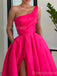 Elegant One Shoulder Sleeveless A-line Side Slit Evening Prom Dress Online, OL053