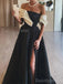 Gorgeous Off Shoulder A-line Side Slit Satin Long Evening Prom Dress Online, OL088