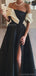 Gorgeous Off Shoulder A-line Side Slit Satin Long Evening Prom Dress Online, OL088