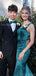 Elegant Square Neck Mermaid Satin Emerald Long Bridesmaid Dresses Online, BG730