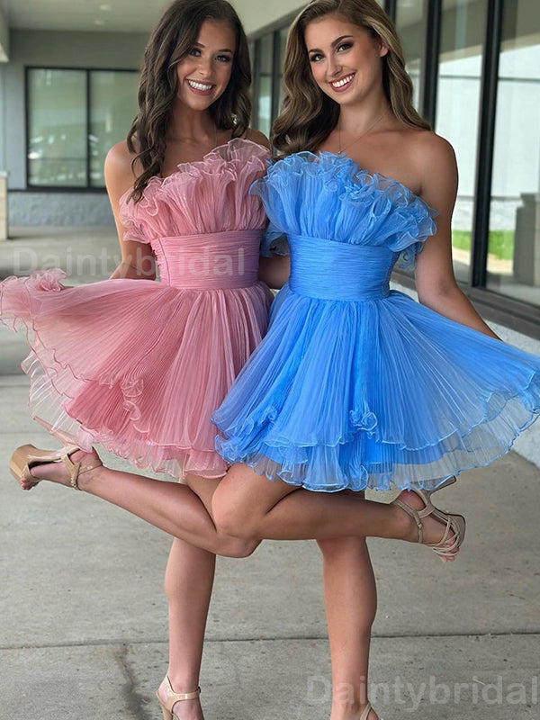 Simple A-line Sleeveless A-line Short Blue Dusty Rose Homecoming Dresses Online, HD0727