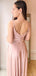 Elegant Spaghetti Straps A-line V-neck Satin Pink Long Bridesmaid Dresses Online, BG753