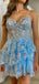 Gorgeous Spaghetti Straps A-line Applique V-neck Blue Short Homecoming Dresses Online, HD0681
