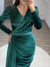 Elegant Long Sleeves Mermaid V-neck Velvet Evening Prom Dress Online, OL054