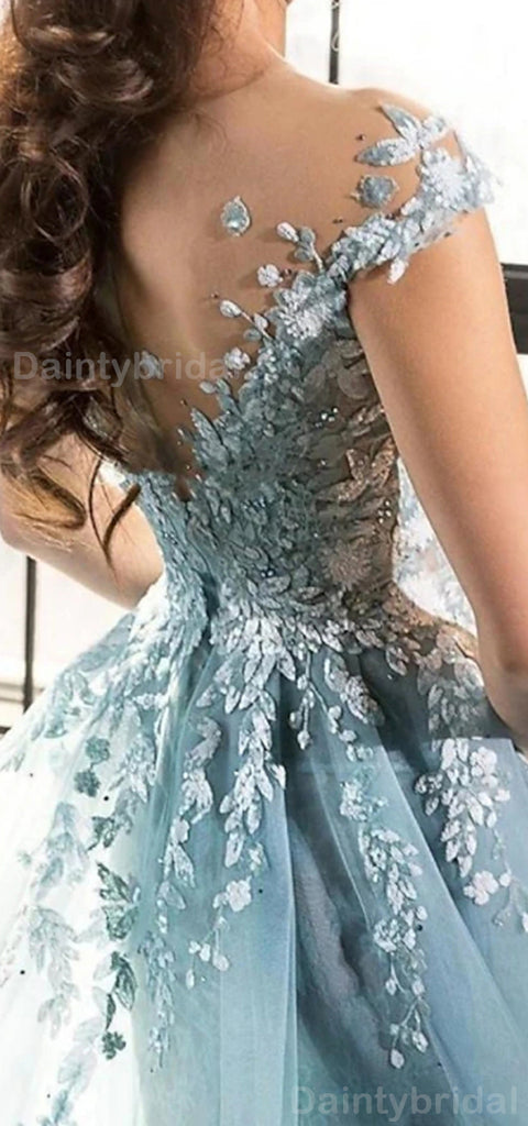 Gorgeous Off Shoulder V-neck Mermaid Tulle Long Evening Prom Dress Online, OL078