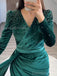 Elegant Long Sleeves Mermaid V-neck Velvet Evening Prom Dress Online, OL054