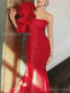 Elegant One Shoulder Mermaid Red Satin Long Evening Prom Dress Online, OL071