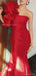 Elegant One Shoulder Mermaid Red Satin Long Evening Prom Dress Online, OL071