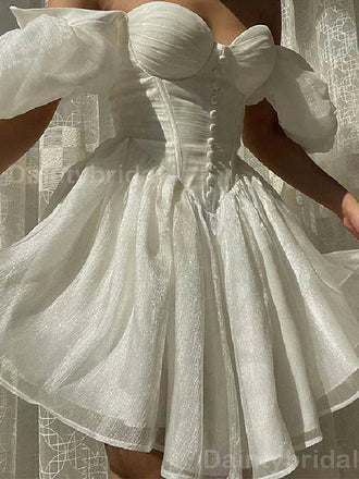 Elegant Off Shoulder A-line Organza Ivory Short Homecoming Dresses Online, HD0689
