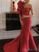 Elegant One Shoulder Mermaid Red Satin Long Evening Prom Dress Online, OL071