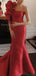 Elegant One Shoulder Mermaid Red Satin Long Evening Prom Dress Online, OL071