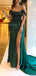 Elegant Off Shoulder Mermaid Side Slit Sequins Dark Green Evening Prom Dress Online, OL055