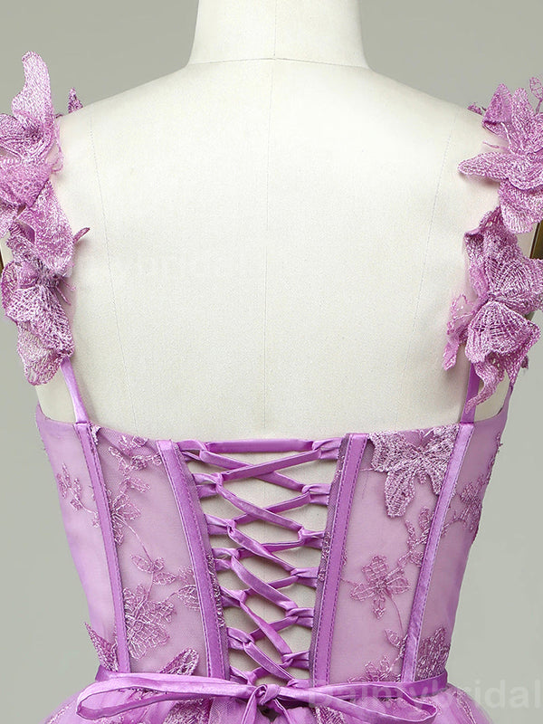 Elegant Spaghetti Straps A-line Tulle Applique Short Homecoming Dresses Online, HD0706