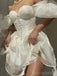 Elegant Off Shoulder A-line Organza Ivory Short Homecoming Dresses Online, HD0689
