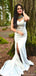 Elegant Straps Side Slit Mermaid Satin Silver Long Bridesmaid Dresses Online, BG758