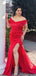 Elegant Off Shoulder Mermaid Red Side Slit Long Bridesmaid Dresses Online, BG763