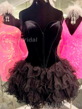 Elegant Sweetheart Velvet Black Tulle Short Homecoming Dresses Online, HD0738