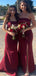 Elegant Straight Neck Mermaid Side Slit Burgundy Satin Long Bridesmaid Dresses Online, BG754