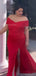 Elegant Off Shoulder Mermaid Red Side Slit Long Bridesmaid Dresses Online, BG763