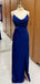 Elegant Side Slit Mermaid Spaghetti Straps Satin Royal Blue Long Evening Prom Dress Online, OL089