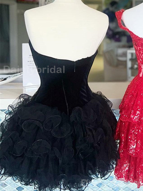 Elegant Sweetheart Velvet Black Tulle Short Homecoming Dresses Online, HD0738