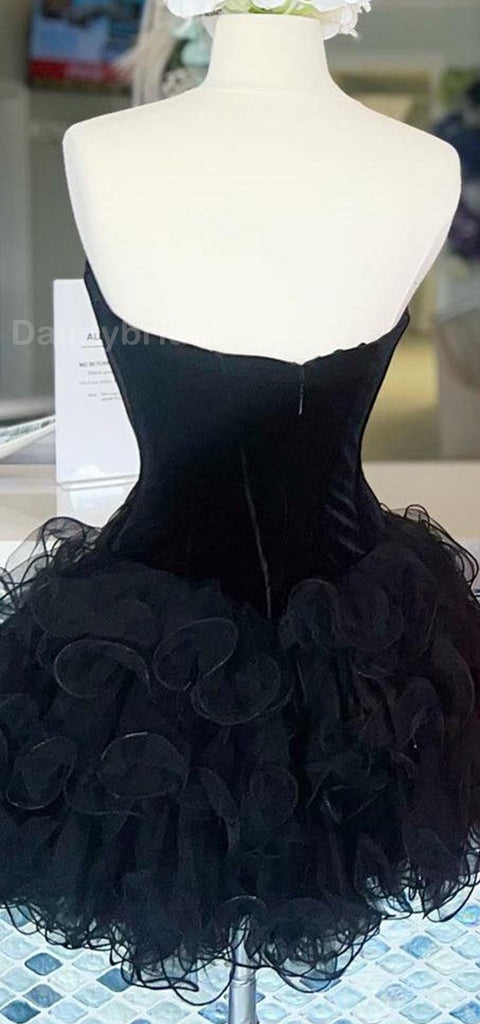 Elegant Sweetheart Velvet Black Tulle Short Homecoming Dresses Online, HD0738